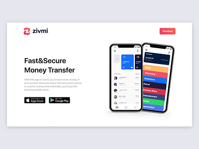 Landing Page For Zivmi animation app art bank color design finance finance app interaction landing landingpage product simple site ui ux web web design webdesign website