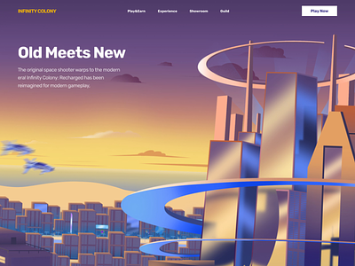 Infinity Colony Web Landing Page With Illustrations 2d 2d animation 2d illustration 2d motion crypto design crypto webpage design game game design game ui game web game web page illustration karakaya metaverse nft product robot ui ux