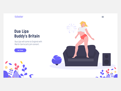 Ticket / Dua Lipa clean color design illustration minimal nice page site ticket ui ux web webdesign website