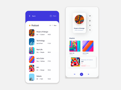 Podcast App app app design application art basic clear color colorful design flat mobile music podcast product simple solution ui ux