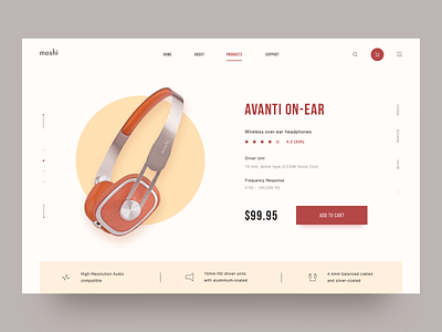 Moshi Headphone Shop blue cart clean design e comerce header headphone minimalism product retro shop store ui web website