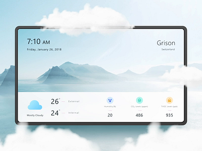 Thermostat App - Weather Transition animation clean cloud header humidity icons minimal nature raining sky temperature thermostat ui ui ux uidesign ux design weather website