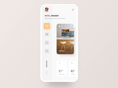 Smart Home Interaction 360 view app camera clean decoration home interior lamp light minimal smart home smart home app ui ui ux vr yellow