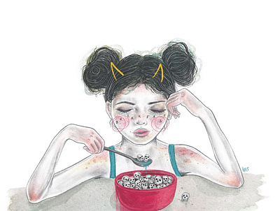 Crunchy Breakfast cereal digital girl illustration procreate
