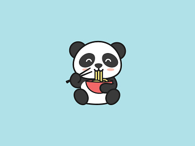 Panda eating noodles