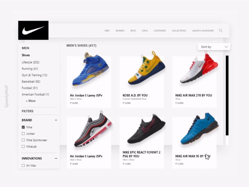 Product page Interaction adobexd animation blue brand clean flat flatdesign grid interaction interface microinteraction motion nike page product page red run