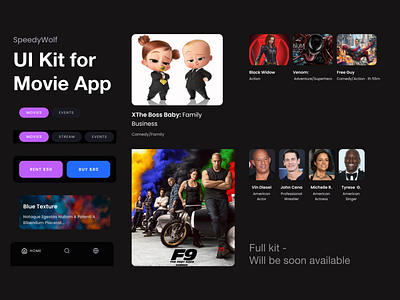 Movie App - UI Kit 🤗 animation black branding design download free kit minimal movie ui ui kit vector