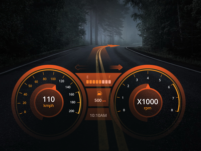 Daily UI : Speedometer Design black car card dashboard console dashboard forest orange road speed speedometer vehicle x