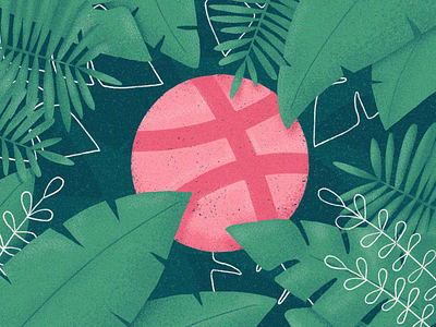 Hello dribbble debut dribbble illustration jungle plant texture thank you