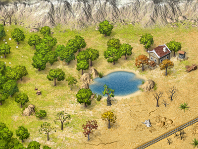 Lake design game map mountains railroad stones trees