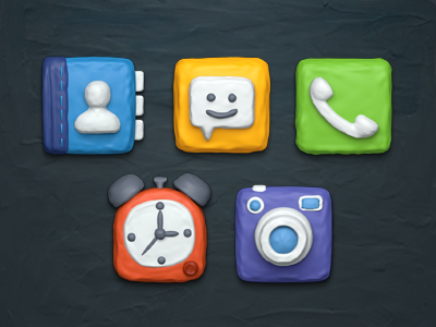 Plasticine Icons alarm camera clock icons phone plasticine