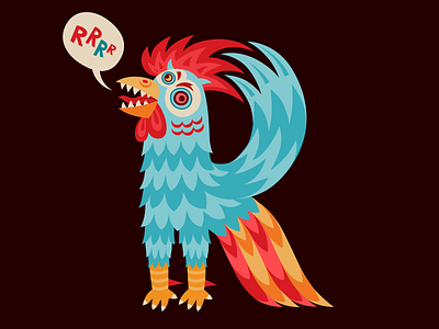 Rooster, letter R for 36 days of type