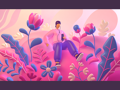 Pink 3d art character design flowers graphic design illustration pink