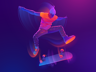 Skater light neon skate skater sport vector vector artwork