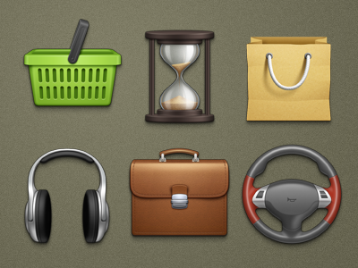 Icons bag basket car clocks headphones icon icons sand shopping steering suitcase wheel