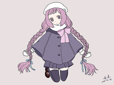 板绘临摹_1 app girl illustration pink pink hair purple