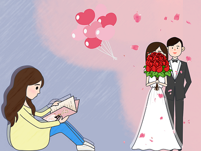 secret love girl illustration melancholy pink rose wedding