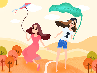 beginning of autumn autumn girl illustration kite