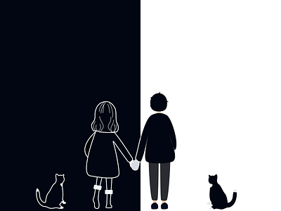 two people & one cat line art 插图 猫