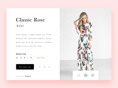 Product Card classic clean design dress fashion fonts girl minimal new order rose ui