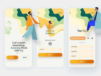 Sign In & Sign Up Mobile App Design app app design art clean concept dark dark mode design gradient illustrations interface minimal mobile sign in sign up typography ui ui design ux