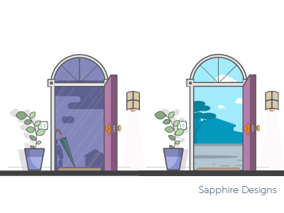 Views 01 daylight design doors graphics illustration nighttime