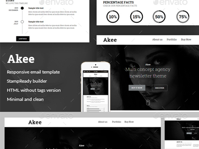 Akee - Responsive Email Template advertising agency email agency newsletter black email minimal minimalism newsletter stampready