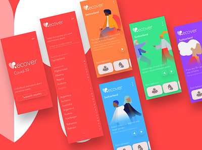 Recover Covid-19 — Official informations app case study #1 app branding flat illustration lyout minimal mobile mobile first search slider ui ux