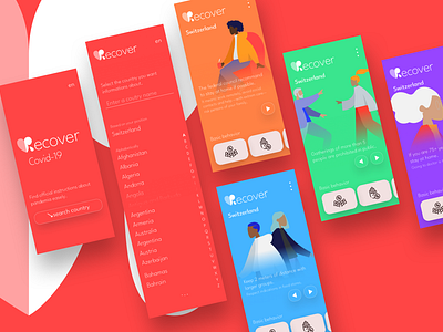 Recover Covid-19 — Official informations app case study #1 app branding flat illustration lyout minimal mobile mobile first search slider ui ux