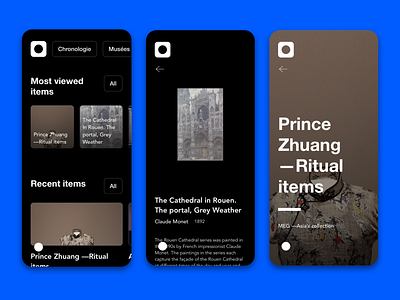 Museum Platform —Dark Mobile app content first dark mode design flat ios minimal mobile first typography ui ux web