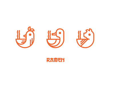 RAMEN bowl branding chicken design duck flat icon illustration line lineart logo noodles orange pig pork ramen simple typogaphy vector white