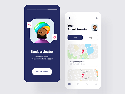 Appointment Scheduling Mobile App app appointment booking doctor health healthcare list maps medical mobile mvp schedule self care ui ux