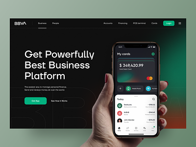 Business Page Design Concept app balance bank banking bbva card chips coins design finance fintech landing money page services ui ux web