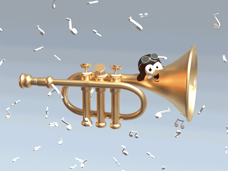 Cartoon trumpet animation c4d cartoon character cinema 4d cinema4d loop redshift redshift3d
