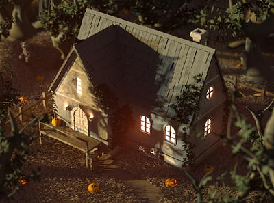 Halloween 2021 3d c4d cartoon cinema4d halloween halloween2021 house isometric pumpkin redshift skeleton skull