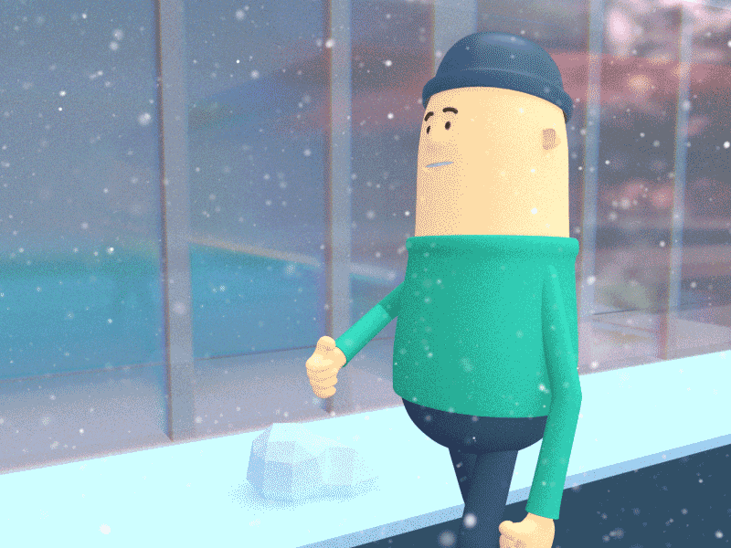 Character walks in winter animation c4d cartoon character character animation cinema 4d cinema4d particle redshift snow walk walking