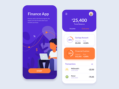 Financial App - Total balance app application bank bank app banking budget costs finance financial mobile money product design saving ui