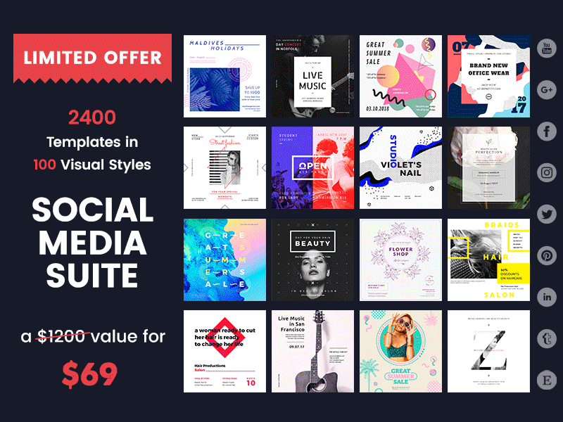 Social Media Suite || 95% OFF banner business card cover envelope flyer folder header letterhead post poster