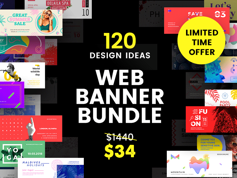 120 in 1 Web Banner Bundle banner bundle clean design flat multipurpose pack package suite web banner