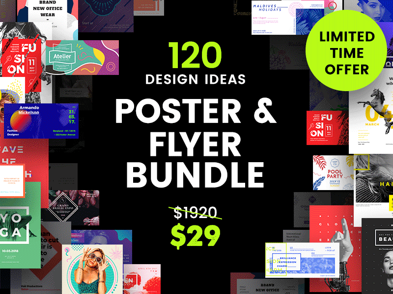 120 in 1 Poster & Flyer Bundle advertising bundle clean flyer font modern pack poster promo suite template