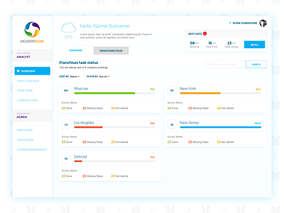 Franchise tasks control company dashboard management ui ux