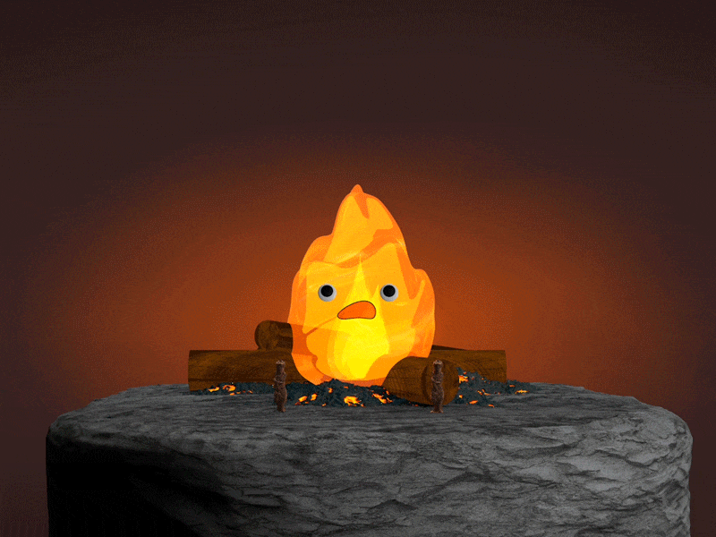 calcifer 1.1 3d anime art characterdesign cinema4d design fire fireplace howls moving castle lighting motiongraphics octane studio ghibli ui