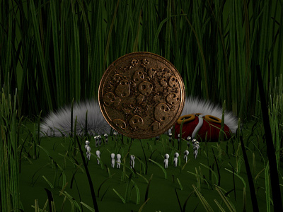 princess mononoke 1.3 3d abstract animation anime art c4d cinema4d coin design grass identity kodama lighting octane princessmononoke wolfprincess