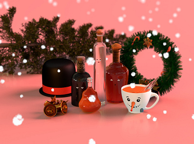 What The Holidays Mean To Me 3d alcohol booze branding characterdesign christmas cinema4d frosty holidays illustration minimal modern playoff scenery snow snowman textures theme trees winter