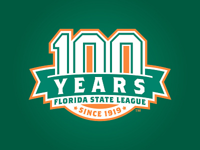 Florida State League 100 Year Anniversary 100 100 years anniversary baseball design florida league logo milb sports state