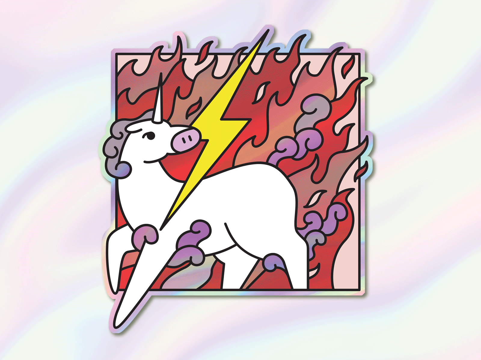 One rad unicorn bolt cloud clouds fire gif holographic lightning sticker stickermule unicorn unicorns