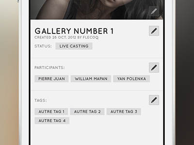 Model Profile Informations add app black buttons clear delete device flat grey icon interface ios ipad iphone list metro mobile navigation numbers pencil photo status tag ui ux view