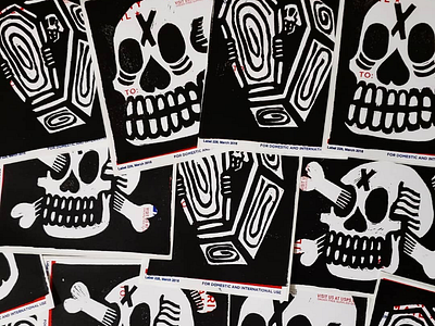 Lino printing stickers chicago handmade illustration linocut linoprinting skulls stickers