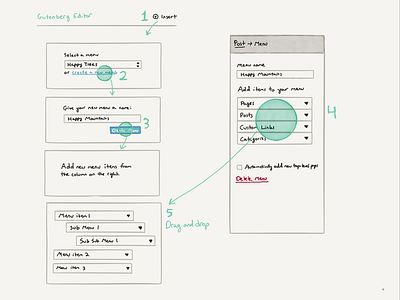 Menus in WordPress interface sketch ui wireframe wordpress