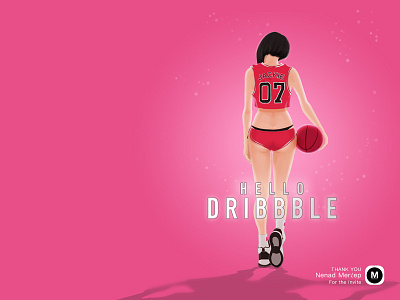 Dribbble First Shot artistic basketball dribbble girl hello illustration invite